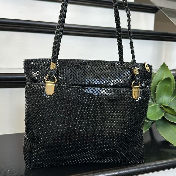 New with tags vintage shoulder handbag purse, evening bag, black gold classic - Picture 1 of 9